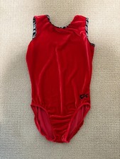 GK Elite Red Velvet with Black and Silver Trim Gymnastics Leotard Size AM