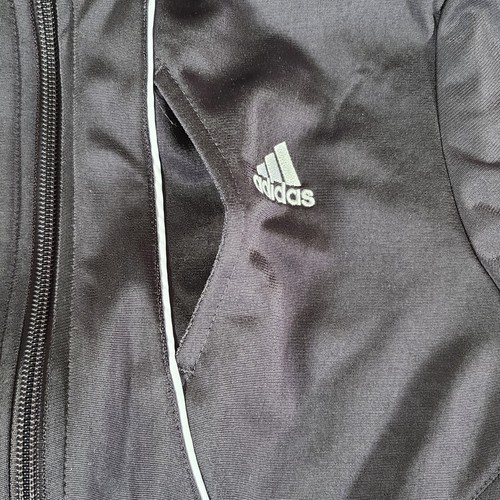 ADIDAS Track Jacket Boys Sz 5 Zipper White Stripe Logo High Collar Phone Pocket - Picture 7 of 10