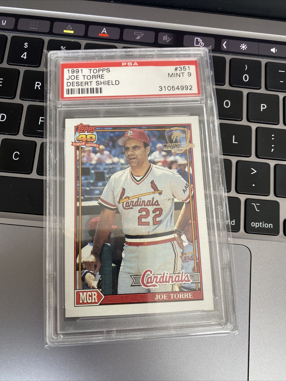 1991 TOPPS DESERT SHIELD #351 JOE TORRE PSA 9 CARDINALS AUTHENTIC