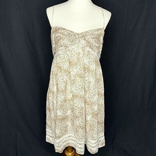 Ann Taylor Loft Spaghetti Strap Dress Size 10 Brown White Lined Lace Detail