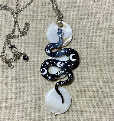 Celestial Snake Necklace- Acrylic Snake W/ 3 Stone Beads, 20 , Halloween, Gothic