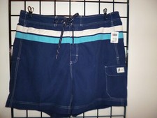 "NEW" CHAPS SIZE XL NAVY BLUE STRIPED SWIM TRUNKS BOARD SHORTS