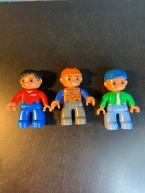 Lot of 3 Lego Duplo minifigure Males Construction Worker Blue Ball Cap Red Shirt