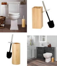 Bamboo Wooden Toilet Brush & Holder Set Butler Stand Heavy Duty Bathroom Cleaner