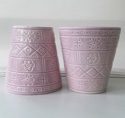 2 - VASES, Pink/Dusty Rose Ceramic Planter w/Floral Imprint, 5.25''H, NEW w/o Tag