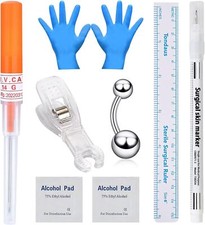 Professional Piercing Kits with Clamp Gloves Navel Eyebrow Nose Needles Set