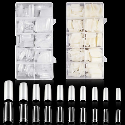2 Boxen 1000Pcs Nagelspitzen,500 Pcs Natural French Nail Tips+500 Pcs Clear Fren