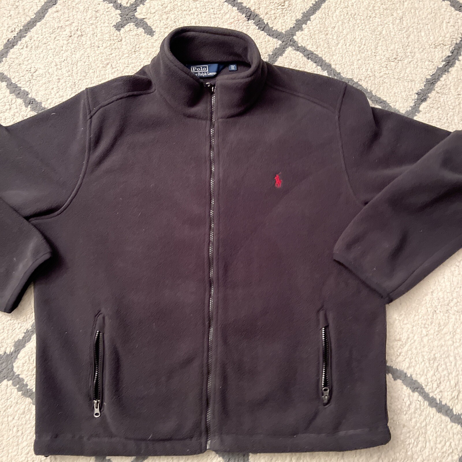 Polo Ralph Lauren Jacket Mens XL Fleece Full Zip Black Red Pony