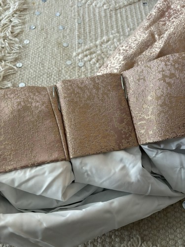 4 Panels Pinch Pleat Dusty Rose Metallic Floral Cottage Lined Blackout Curtain - Picture 8 of 9