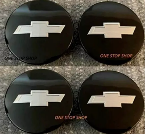 Set Of 4 Black & Silver Wheel Center Caps For Chevy Camaro, Colorado, Traverse