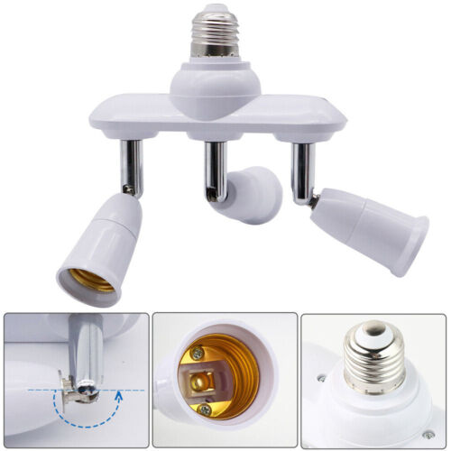 3 in 1 360°Adjustable Light Socket Splitter E26/E27 Adapter Converter Horizontal