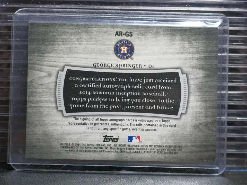 GEORGE SPRINGER**ROOKIE AUTOGRAPH #8/25**2014 BOWMAN INCEPTION JERSEY RELIC AUTO - Image 4 of 4