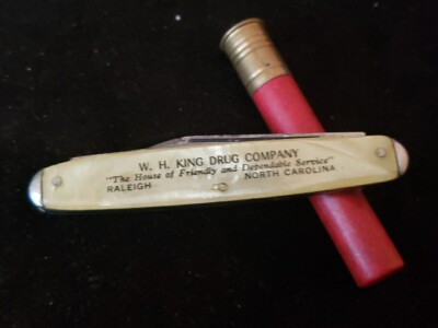 Vintage 2 Blade Advertising Pocket Knife W H King Drug Co Raleigh North Carolina