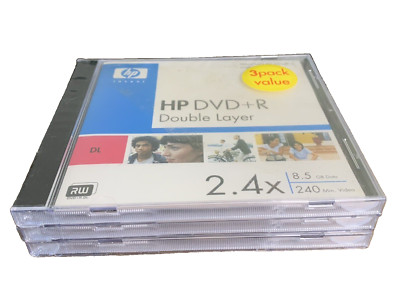 HP 3 Pack DVD+R Double Layer Disk 2.4 x 8.5 GB 240 Min Video NEW sealed 2005
