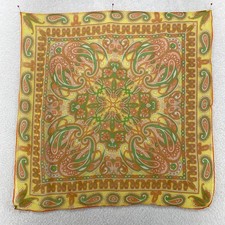 Vintage Scarf Chiffon Hand Rolled Paisley Bandana Square Yellow 20" x 20"