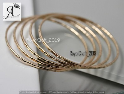5 Pcs Set mm Solid Gold Brass Minimalist Hammered Thin Bangle Bracelet Jewelry