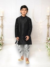 Black, Traditional Silk Kurta Pajama Set for Boys, Cultural Wear