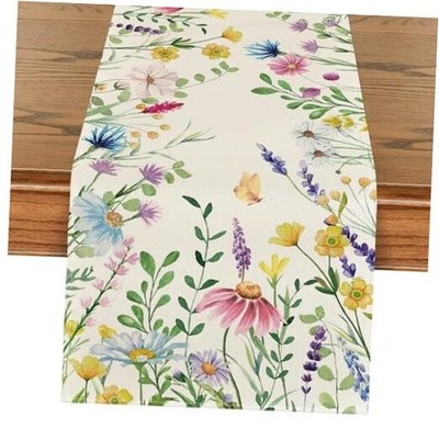  Daisy Eucalyptus Lavender Floral Leaves Summer 13'' x 72'', Table Runner Beige
