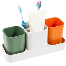 Toothbrush Holder for Bathroom, Bathroom Organizer Storage Set with 2 Cups, E...