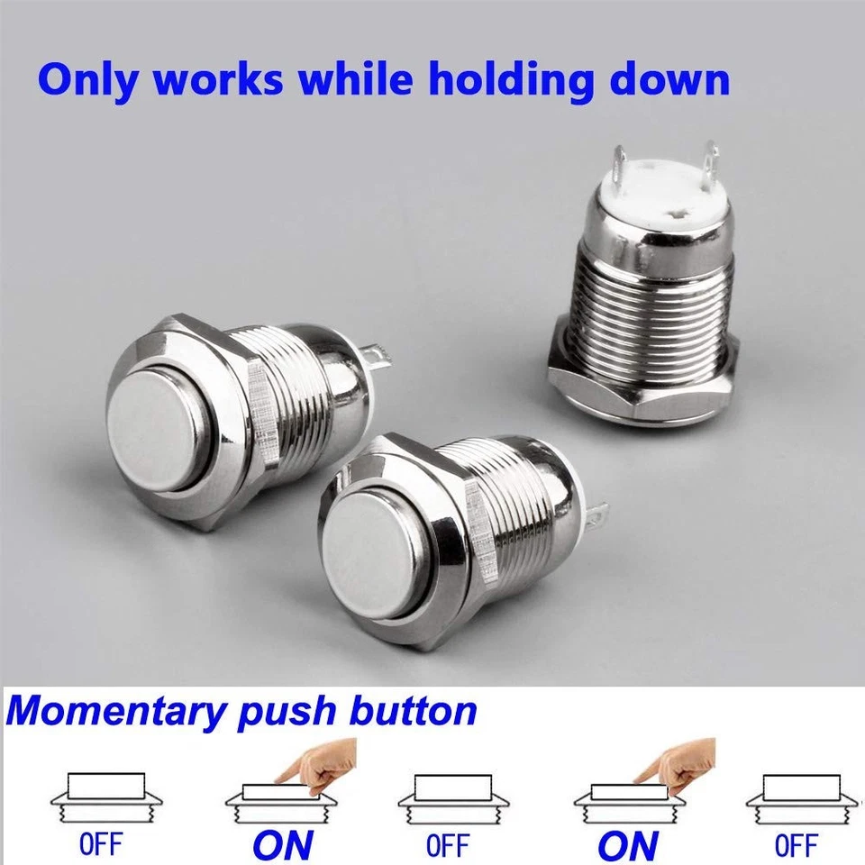 Waterproof Push Button Switch 10pcs Stainless Steel Momentary ON OFF 12mm - Image 4 of 4