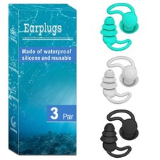 Swim Ear Plugs 3 Pairs Ear Plugs for Swimming Waterproof Reusable Swim Ear Pl...
