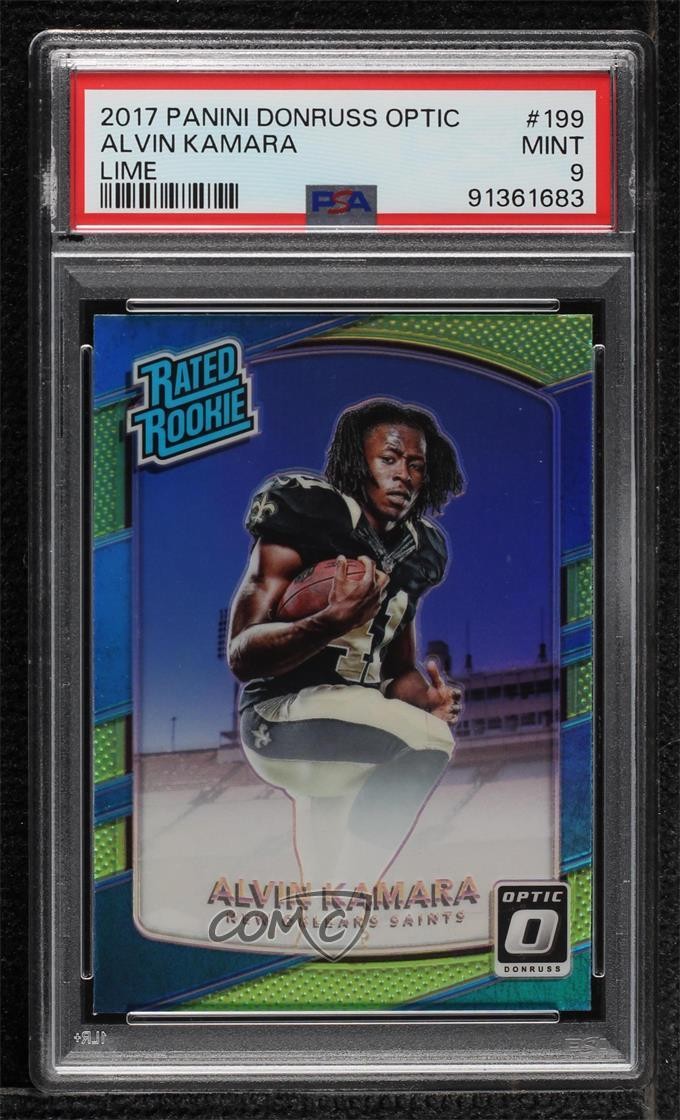 2017 Donruss Optic Rated Lime Green Prizm Alvin Kamara PSA 9 MINT Rookie RC 14t3