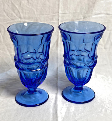 Set of 2 Fostoria Argus Blue Stem 2770 Iced Tea Glasses   Vintage Crystal Goblet