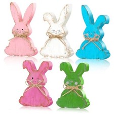 Lineshading 5 Pcs Easter Bunny Wooden Signs Freestanding Bunny Table Decor