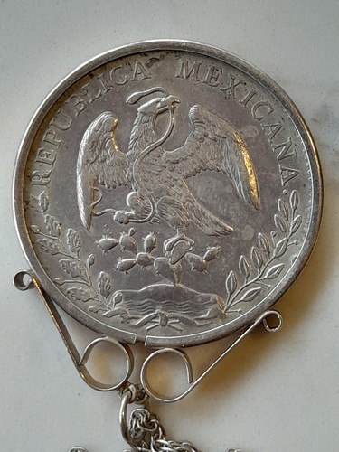 1893 Mo MH Old Silver 8 Reales Antique Mexican Eagle Coin on Silver Chain - Picture 5 of 7