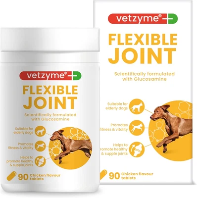 BRANDED Vetzyme High Strength Flexible Joint Supplements for Senior Dogs 90 Tablets -...