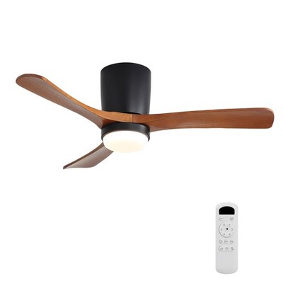 Sofucor 42in Flush Mount Celing Fan with Dimmable Light and Remote,Black+Walnut.