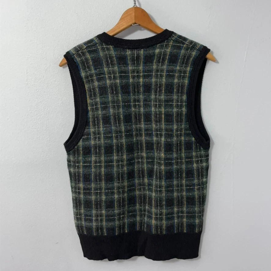 Chaleco Suéter de Lana a Cuadros Oscuro De Colección Hombres XL (SE ADAPTA Mediano) Tricots St Raphael Foto 2 de 4