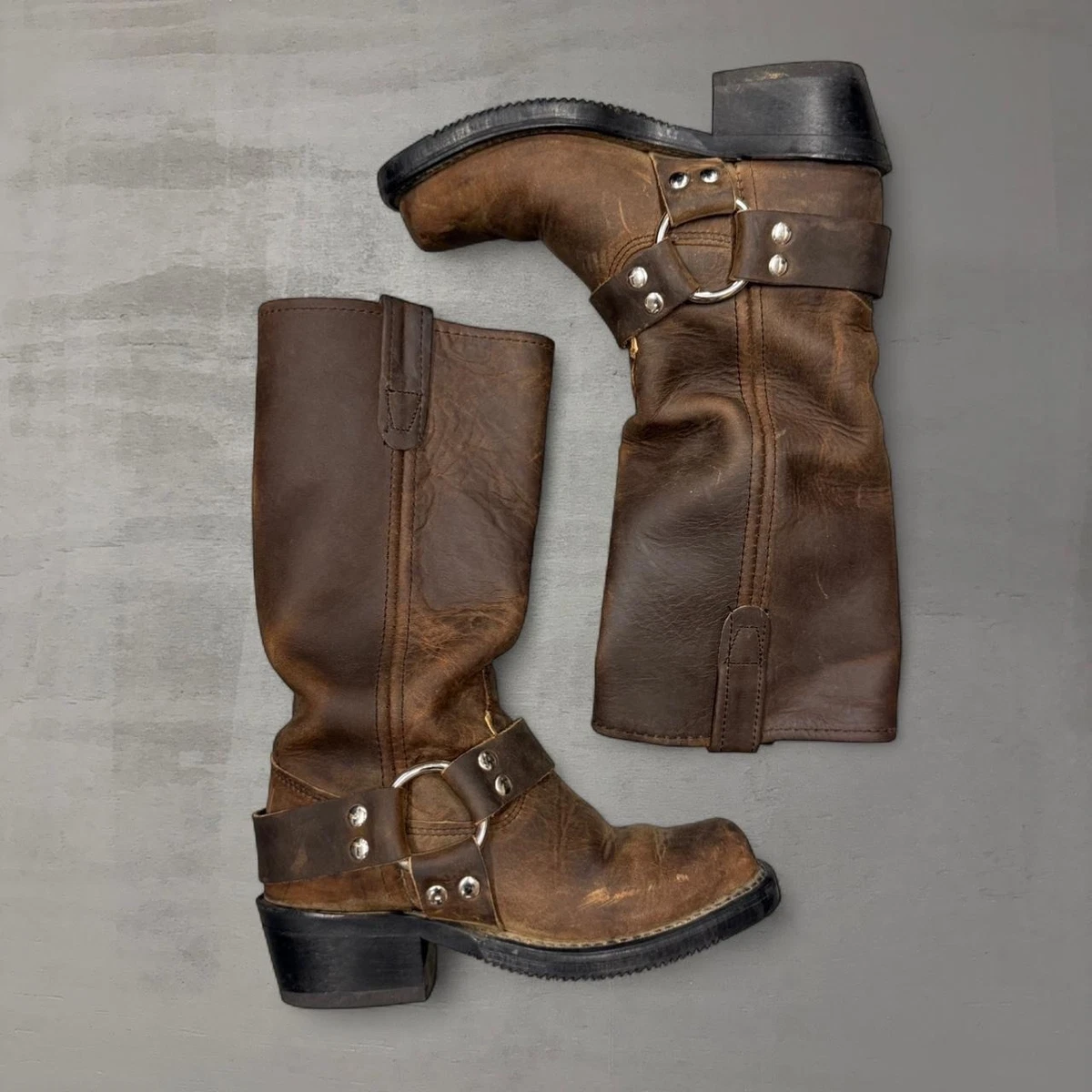 Vintage Men’s Size 6.5D Buckle Biker Western Tan Leather The Snoot Boot Double-H Boots Brown Biker Boots for Men | eBay main image 4