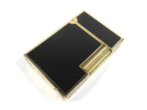 Dupont Vintage Gatsby China Schwarz Lack Lack Roller Gas Feuerzeug Gelbgold