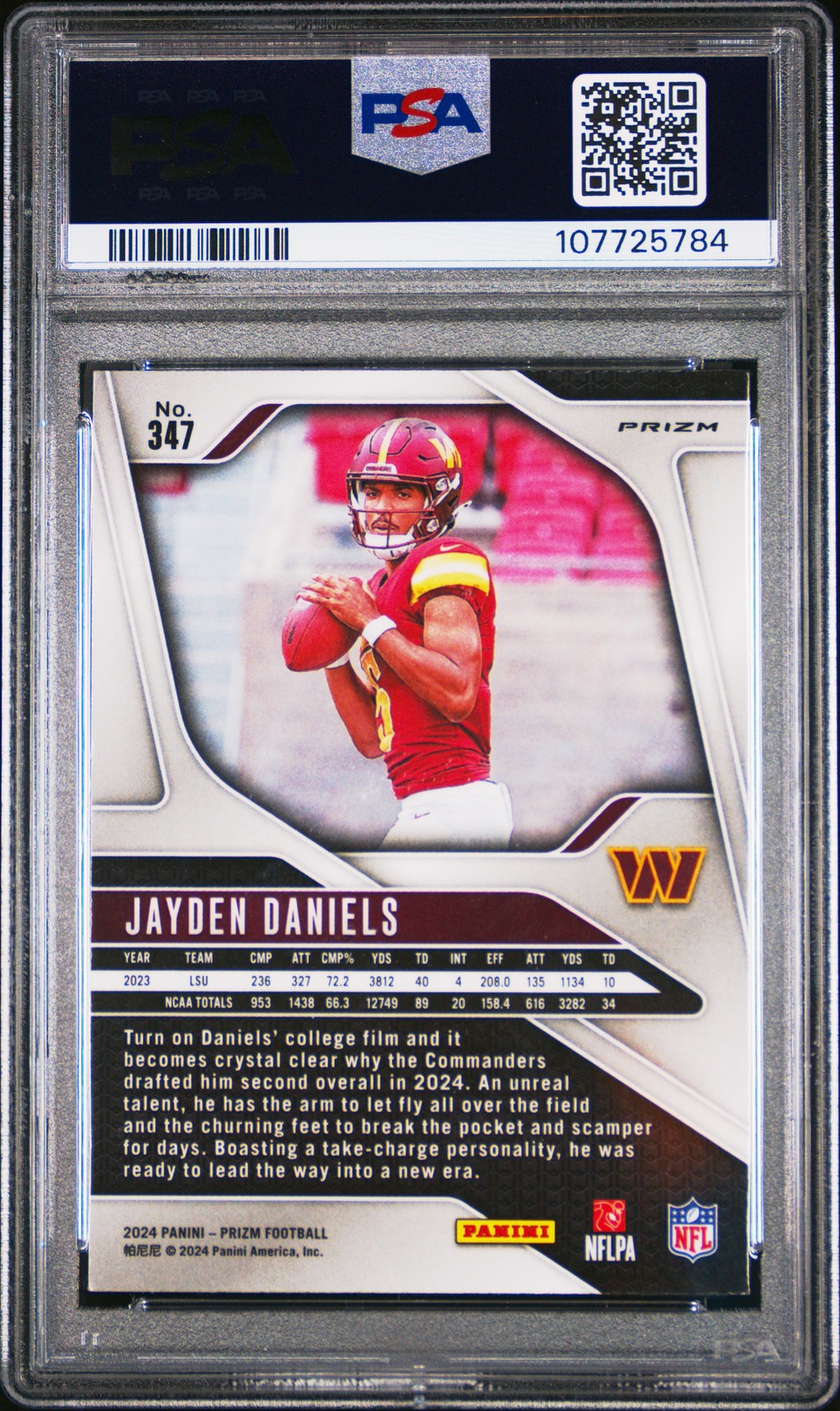 2024 Panini Prizm #347 Jayden Daniels Lazer PSA 8 view 2