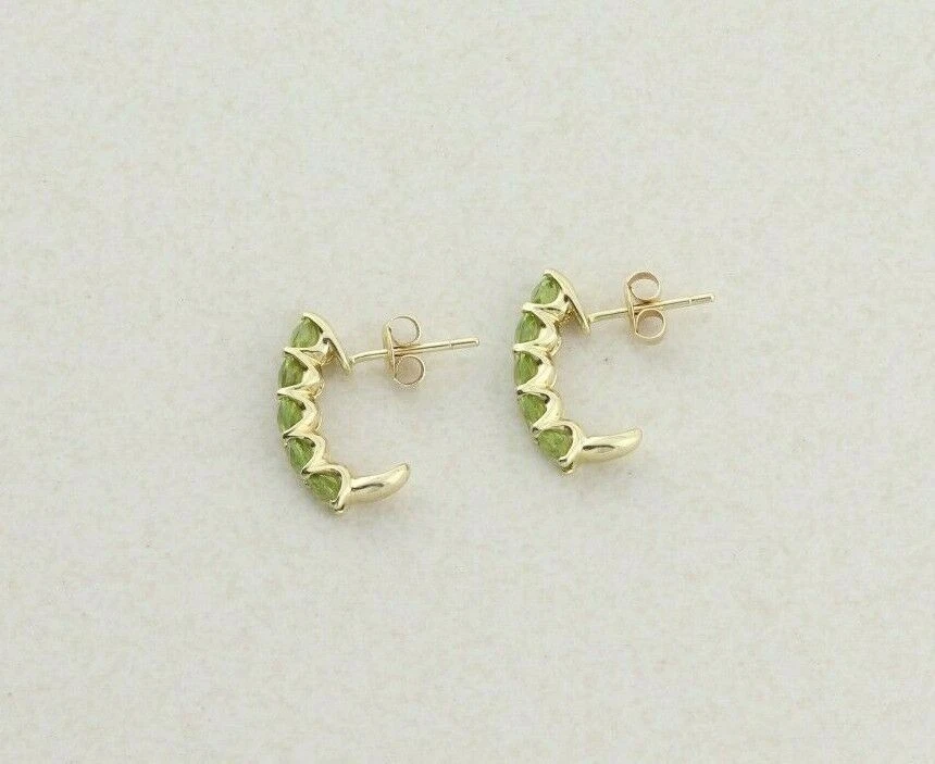 1.00 Carat Natural Green Peridot Half Hoop Earrings 14k Yellow Gold n946 - Image 4 of 4