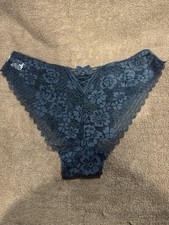Women Floral Lace Bow Hipster Bikini Panty Sz M Blue Green Teal