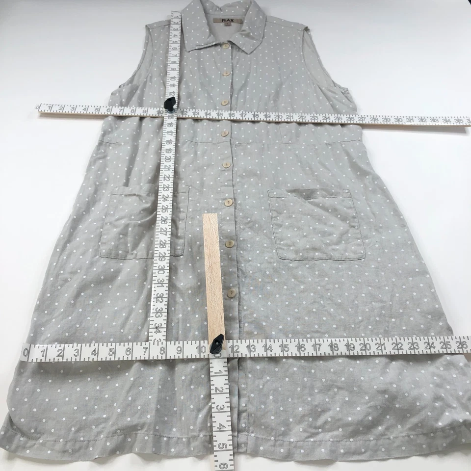 Vestido midi de lino grande 100 % lino para mujer gris a lunares Foto 3 de 4