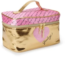Gold Pink Makeup Bag Cosmetics Organizer Travel Essentials Train Case Shiny H...