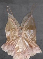 Vintage Coquette Babydoll Pink Ribbon Lace Trim Micro Lingerie Slip Dress