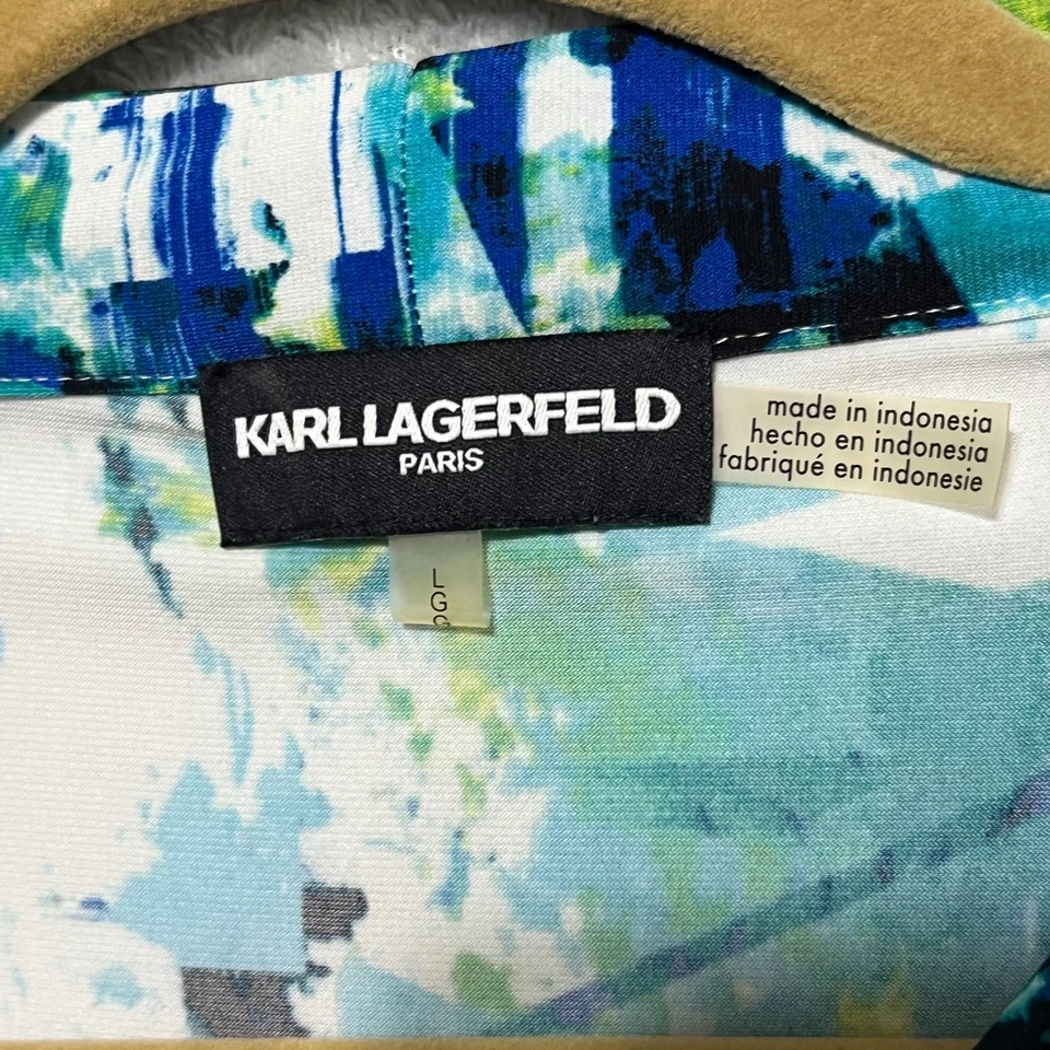 Blusa Karl Lagerfeld Paris Cuello Torcido Sin Mangas Grande Estampado Abstracto Top Foto 3 de 4