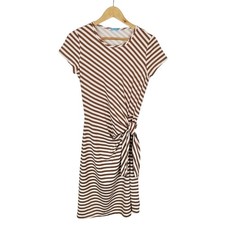 J. Mclaughlin Elora Striped Short Sleeve Tie Sheath Dress Tan White Size Small J. Mclaughlin Elora Striped Short Sleeve Tie Sheath Dress Tan White Size Small