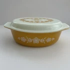 Vintage 2 1/2 Qt Pyrex Oval Casserole With Lid Butterfly Gold Pattern 045 & 945