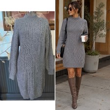 NWT Old Navy Gray Mixed Chunky Cable Knit Mock Neck Sweater Dress Sz L💚🍄