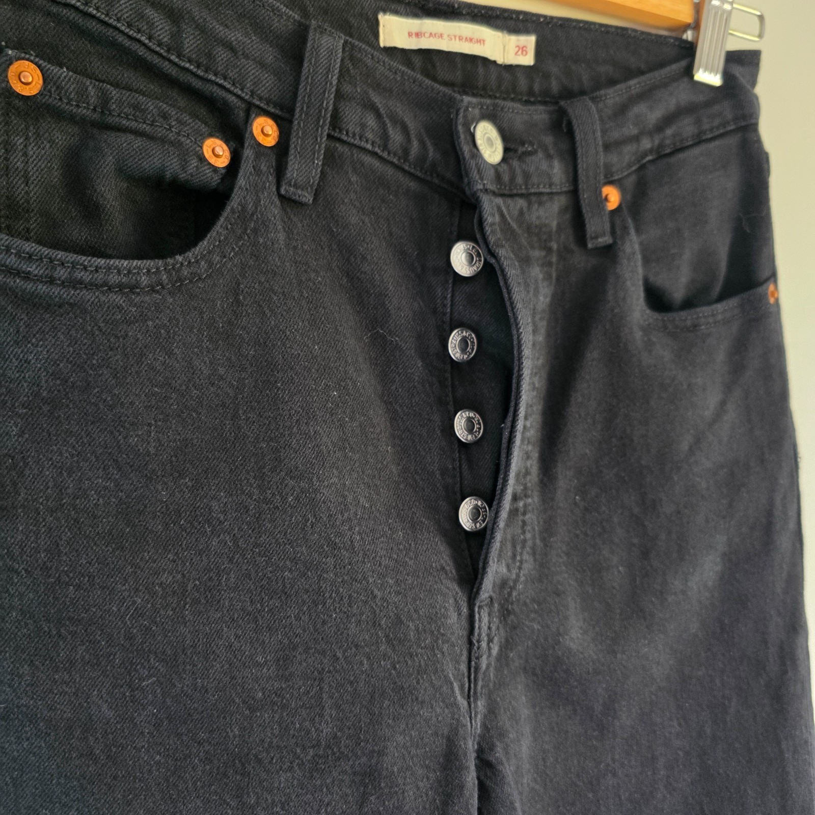 Levi's Ribcage Straight Jeans W27 L27 Black High Rise Women's Denim Trousers image 4