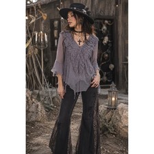 Scully Boho Lace Crochet Blouse Large Sheer W...