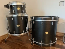 Noble & Cooley CD Maple 3pc Drum Set Black Wash Satin On Rims Mounts Excellent