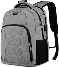 Grey Water Resistant 17.3 Inch Laptop Backpack With USB Charging Port For Men