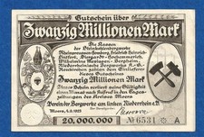 07 218 Notgeld Moers, Verein der Bergwerke 20 Millionen Mark, 4.9.1923