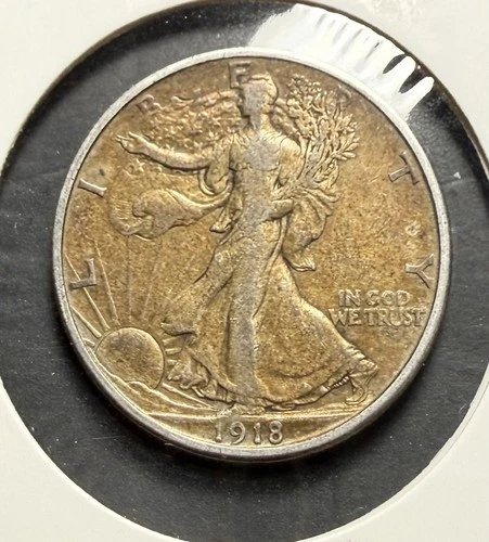 1918-S WALKING LIBERTY HALF DOLLAR - VF / GOLDEN TONED